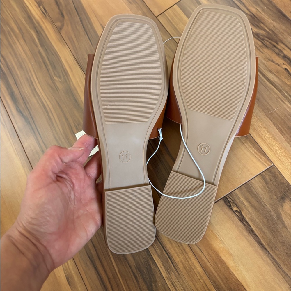 A New Day Camel Cognac Sandals Black Suede Pointed Flats size 11 - Picture 9 of 9